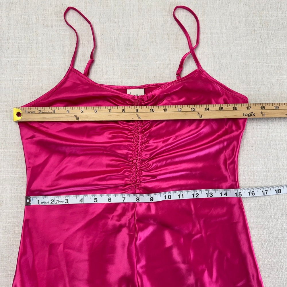 A New Day Hot Pink Satin Ruched Midi Slip Dress‎ Small Y2K Barbiecore Party - Picture 5 of 11